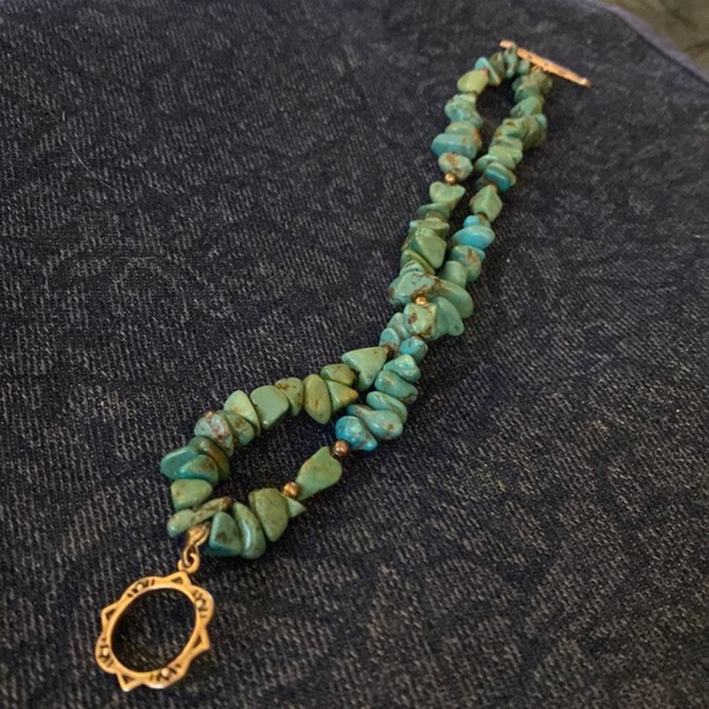 Turquoise chip bracelet double strand marked 925 I believe is Carolyn Pollack